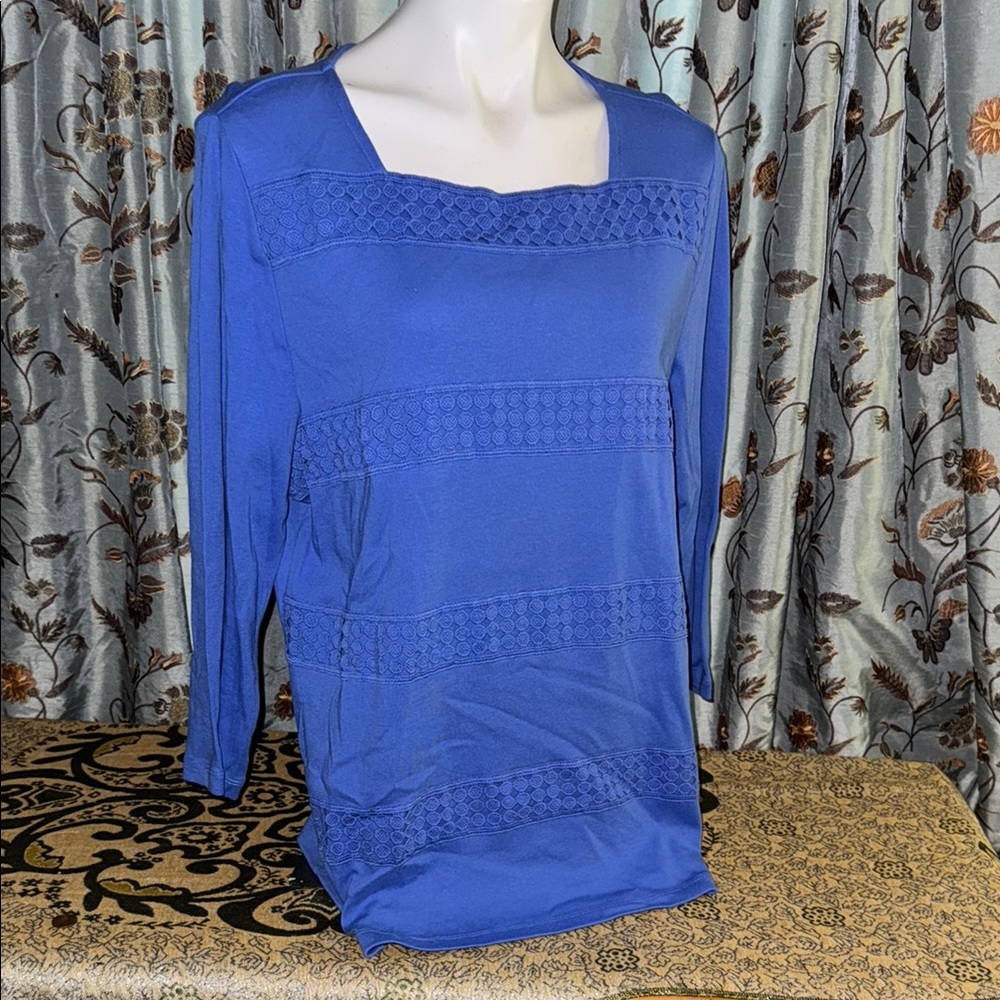 Karen Scott Blue Boxy Blouse with Relaxed Fit